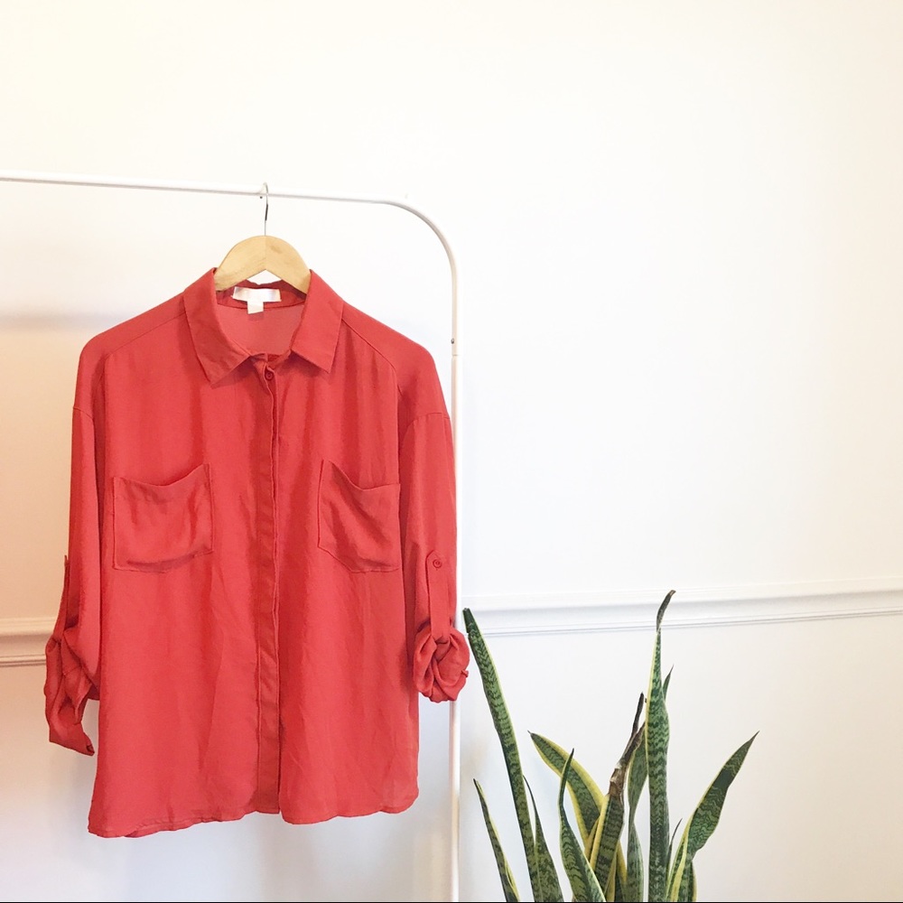 🚌 Lumiere | orange blouse button down size L